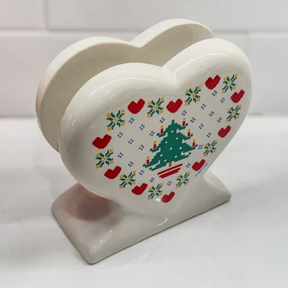 1984 Vintage Treasure Craft Homespun Holiday Ceramic Napkin Holder, Original Box - Picture 6 of 8